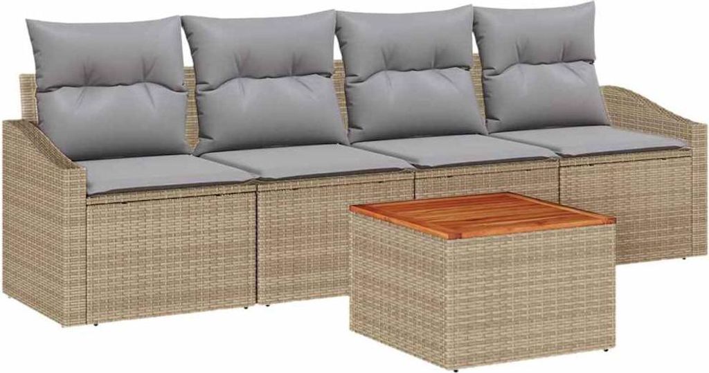 vidaXL Gartensofa-set mit Kissen 5 pcs Beige Poly-Rattan