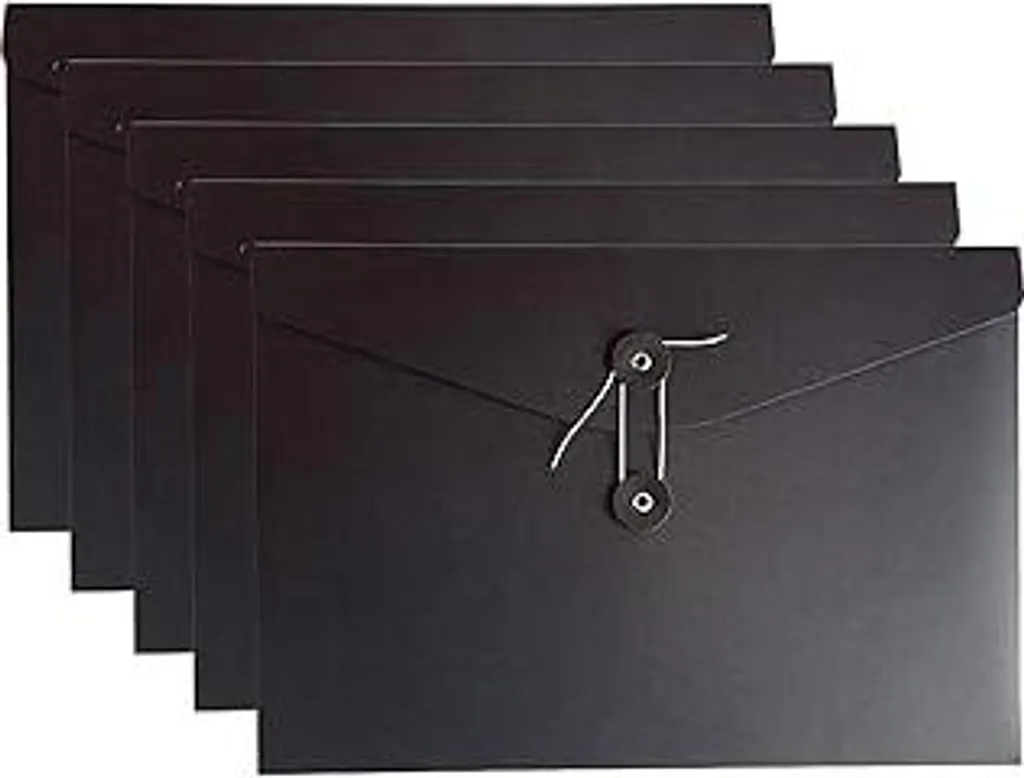 VANRA Cartella con chiusura a stringa Cartella portadocumenti Cartella portadocumenti Organizer per documenti piatto senza espansione Formato A4, nero