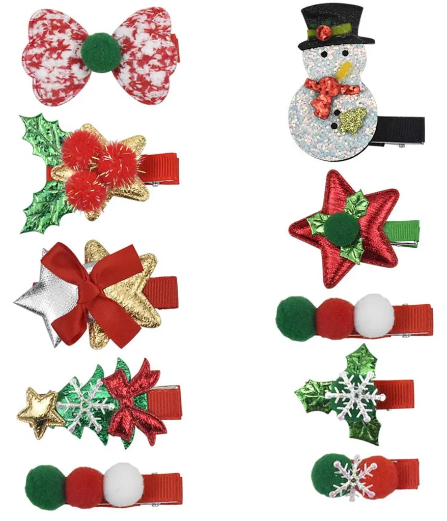 Barrettes de Noël Scintillantes pour Fille : Lot de 10 Formes Variées