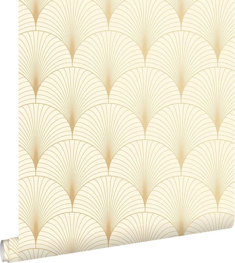 ESTAhome Tapete Art Decó Muster Beige und Gold 53 cm x 10.05 m