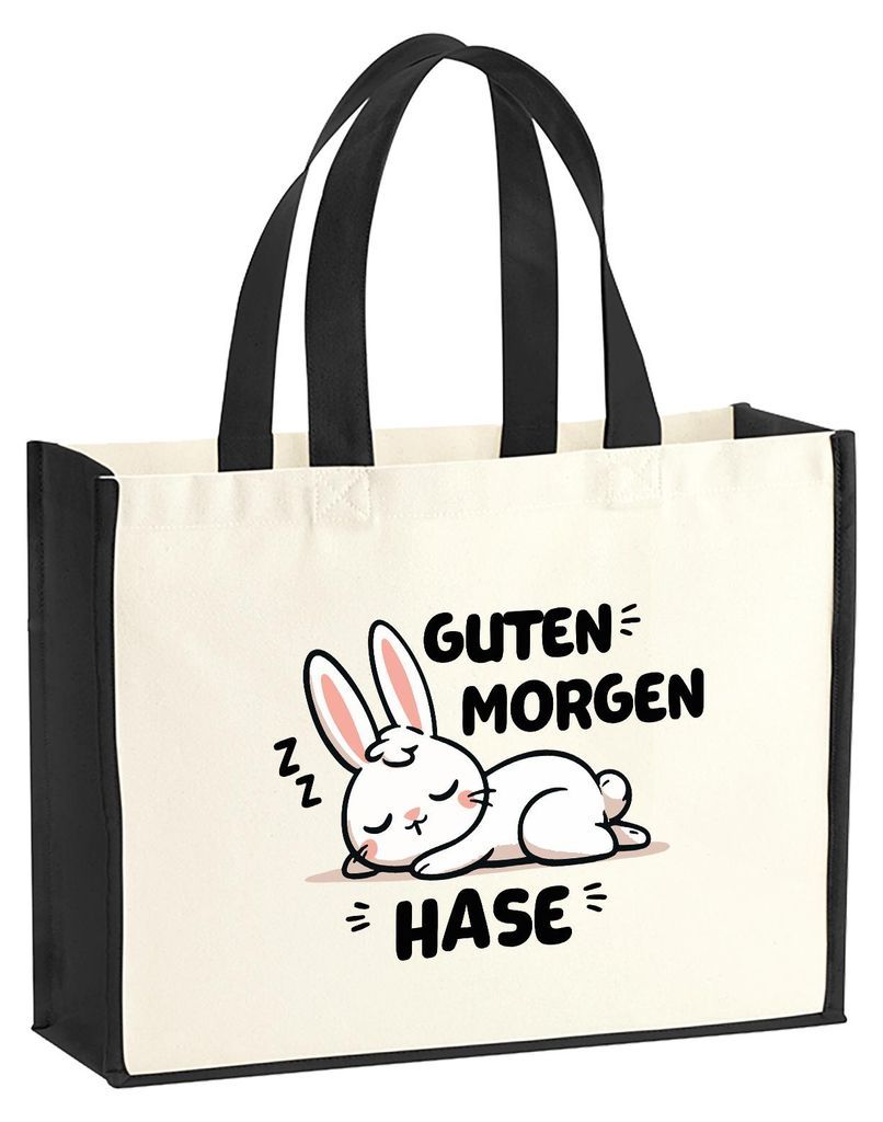 Huuraa Jutetasche Guten Morgen Hase 21 Liter Black Jute und Baumwolle Einkaufstasche Geschenkidee