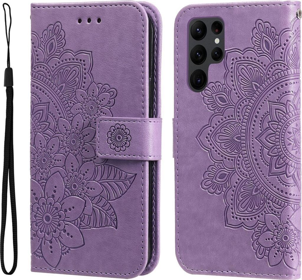 Mobigear Flowers Samsung Galaxy S23 Ultra Hülle Klapphülle Geldbörse - Lila