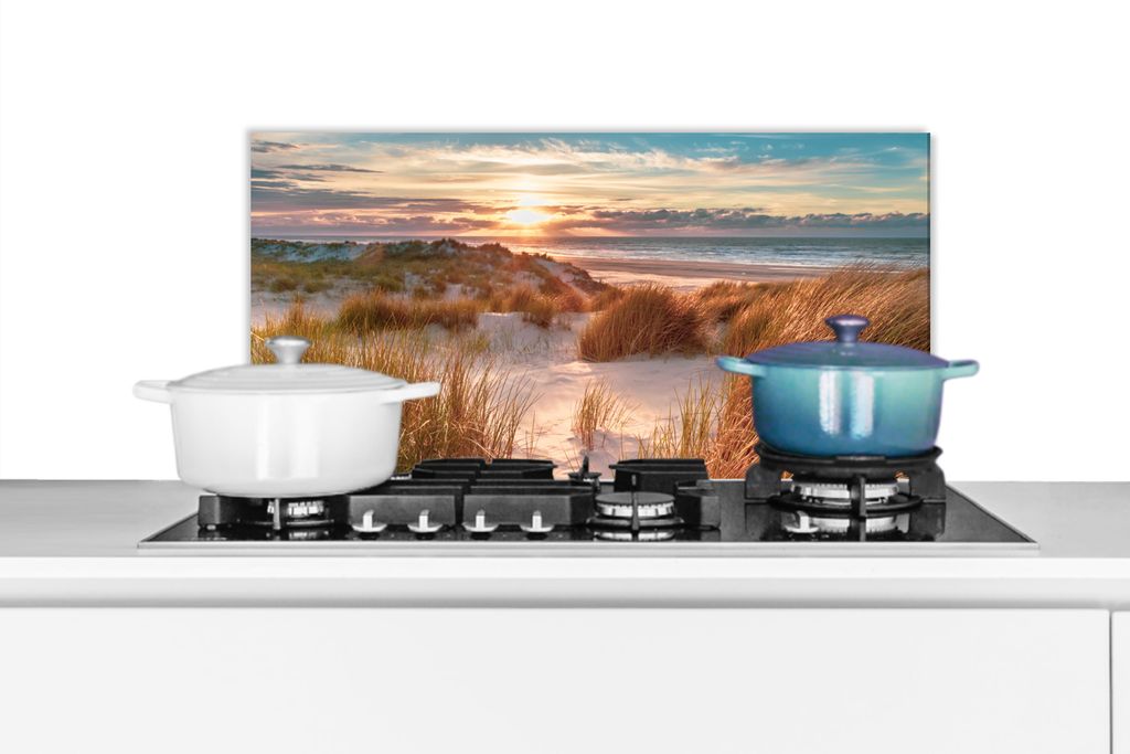 KitchenYeah Spritzschutz Küche - Küchenrückwand - Wandschutz für Herd und Spüle - Düne - Pflanzen - Sonnenuntergang - Strand - Meer 60x30 -...