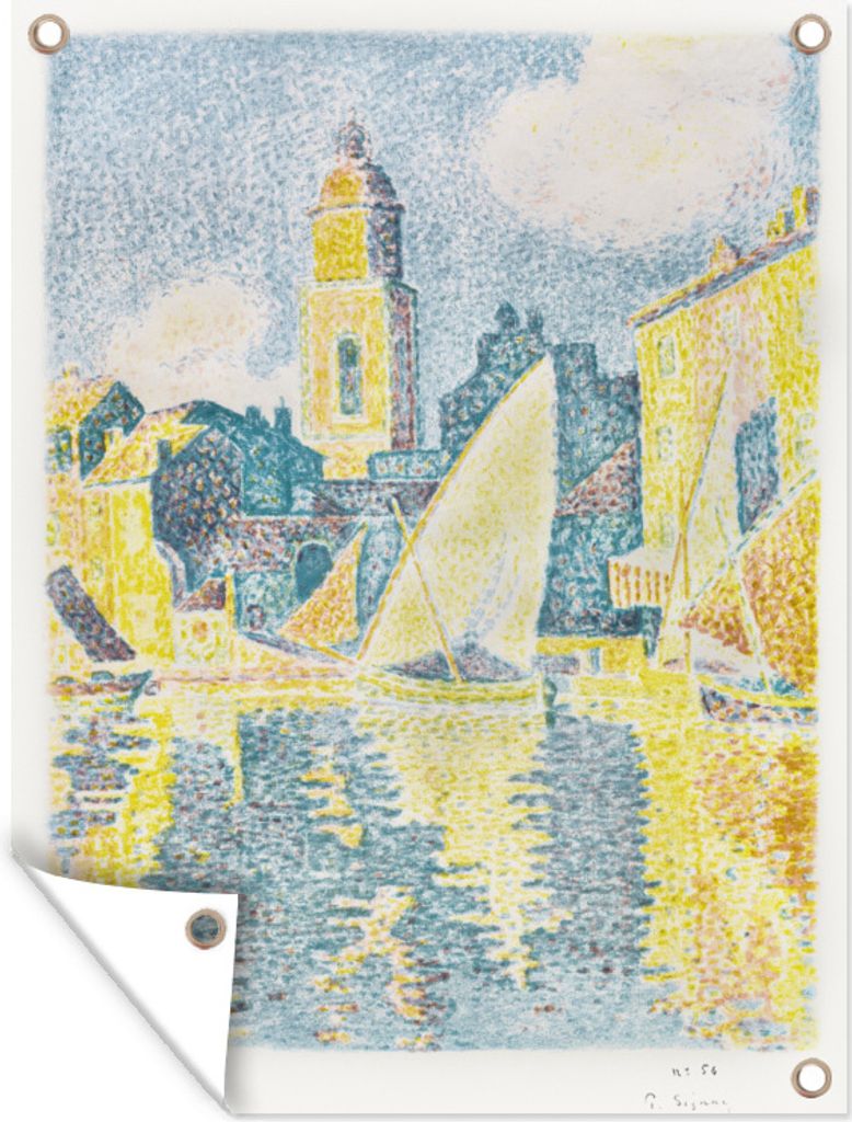MuchoWow 60x80 cm Outdoor-Poster Gartendeko Sichtschutz Garten Poster für den Garten Hafen von Saint-Tropez - Gemälde von Paul Signac