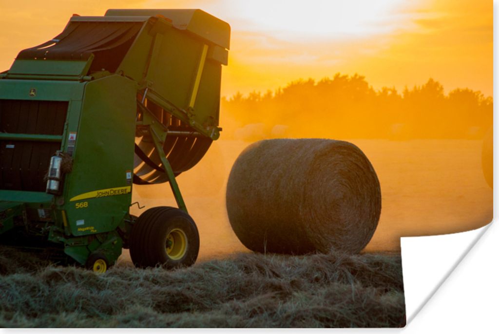 MuchoWow Poster Bauernhof - Heu - Wiese - Feld - Sonne - Orange 90x60 cm - Schlafzimmer