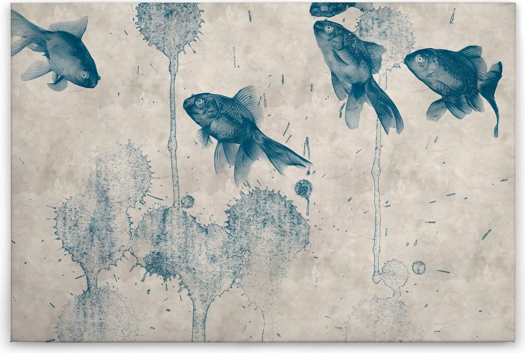 Leinwandbild Fisch 60 x 90 cm - Wandbild Tiere Blau Beige - Keilrahmen Natur Wohnzimmerdeko Wanddeko Wandgemälde