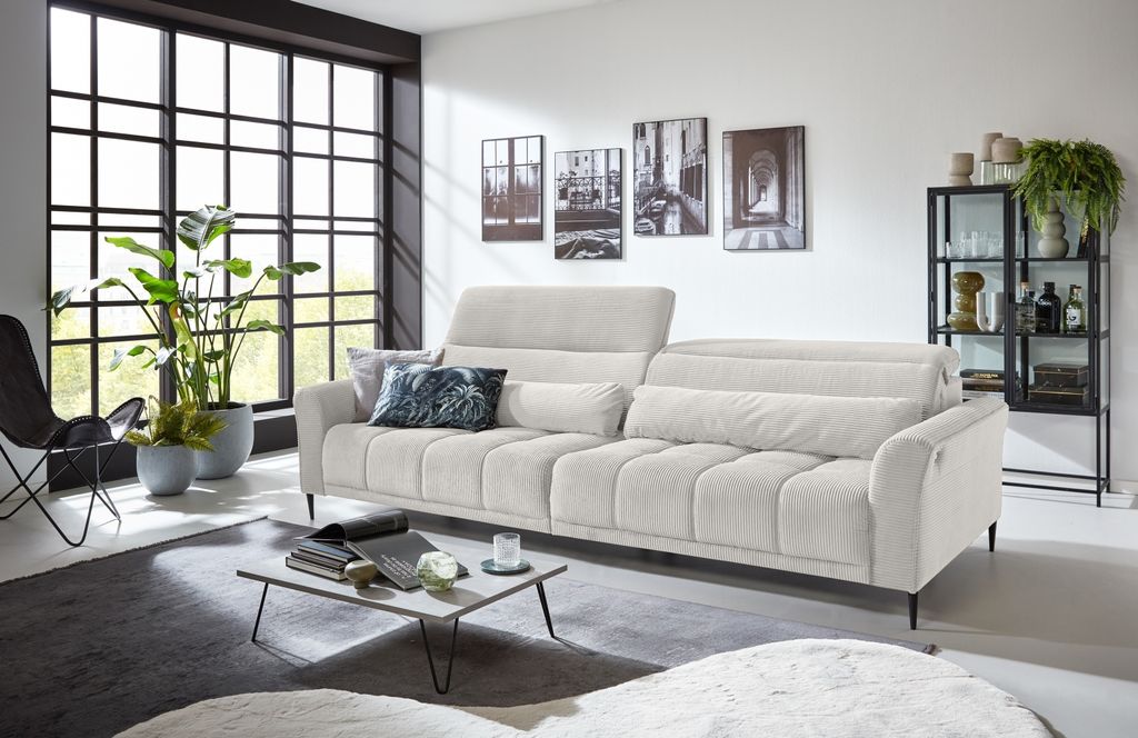 Big-Sofa >Wolve< 2x elektr. Verstellung, 2 Kissen, Cord taupe - 280x108x118cm (BxHxT)