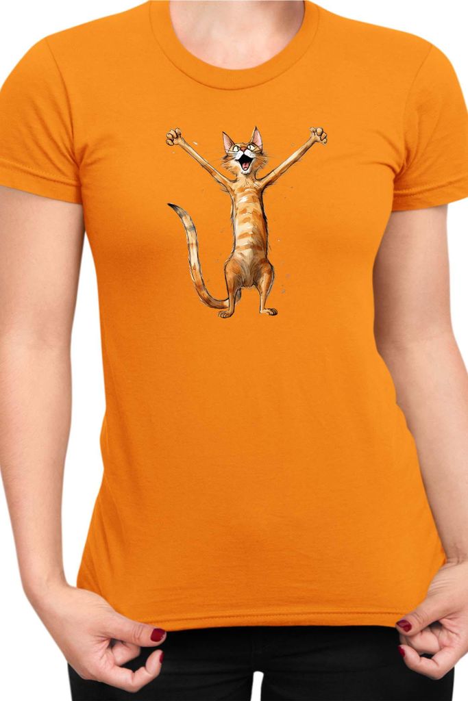 Damen T-Shirt Funny Cats Breeds Happy Cat Breed Cat, Lady XS / Orange