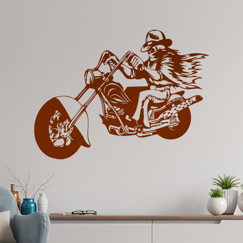 Western Biker Wandtattoo in 6 Größen - Wandaufkleber Wall Sticker - Dekoration, Küche, Wohnzimmer, Schlafzimmer, Badezimmer