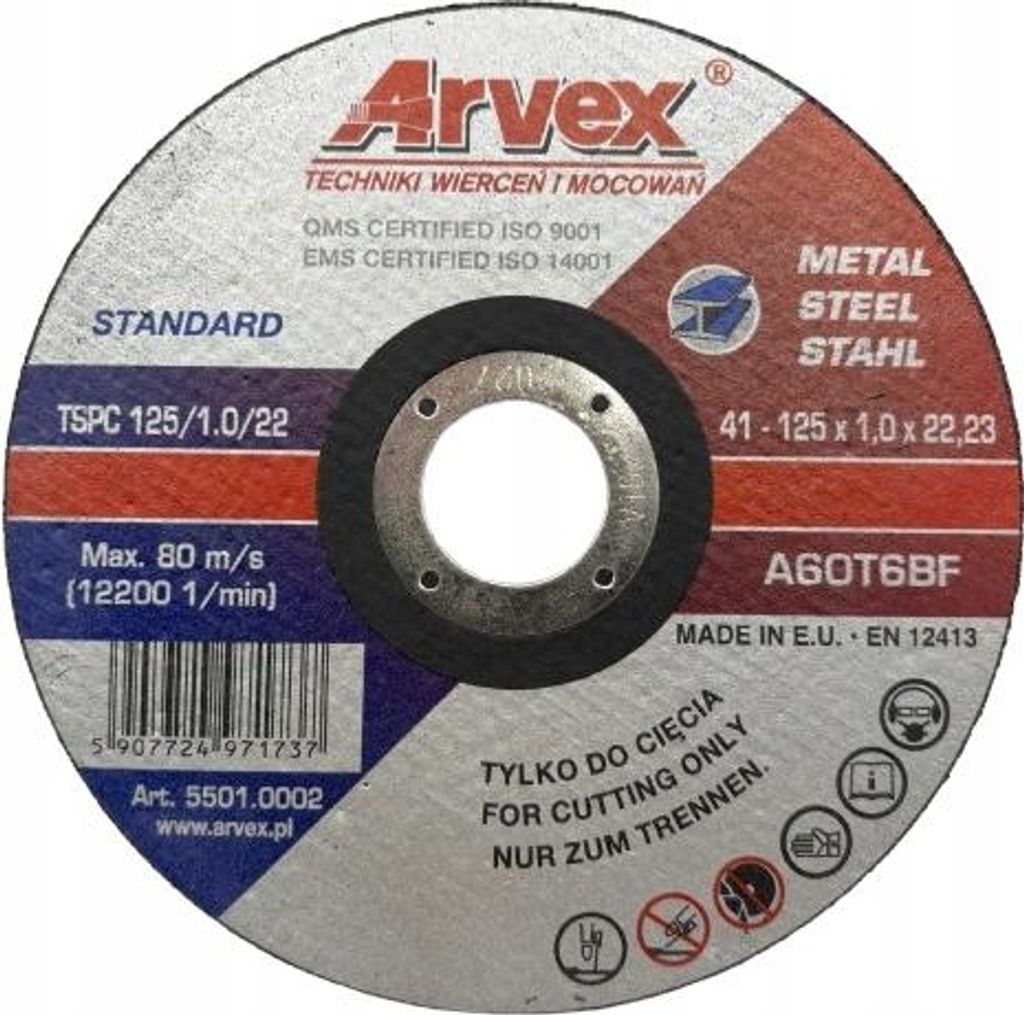 Arvex Metall-Trennscheibe 125 X 1,0 X 22,2