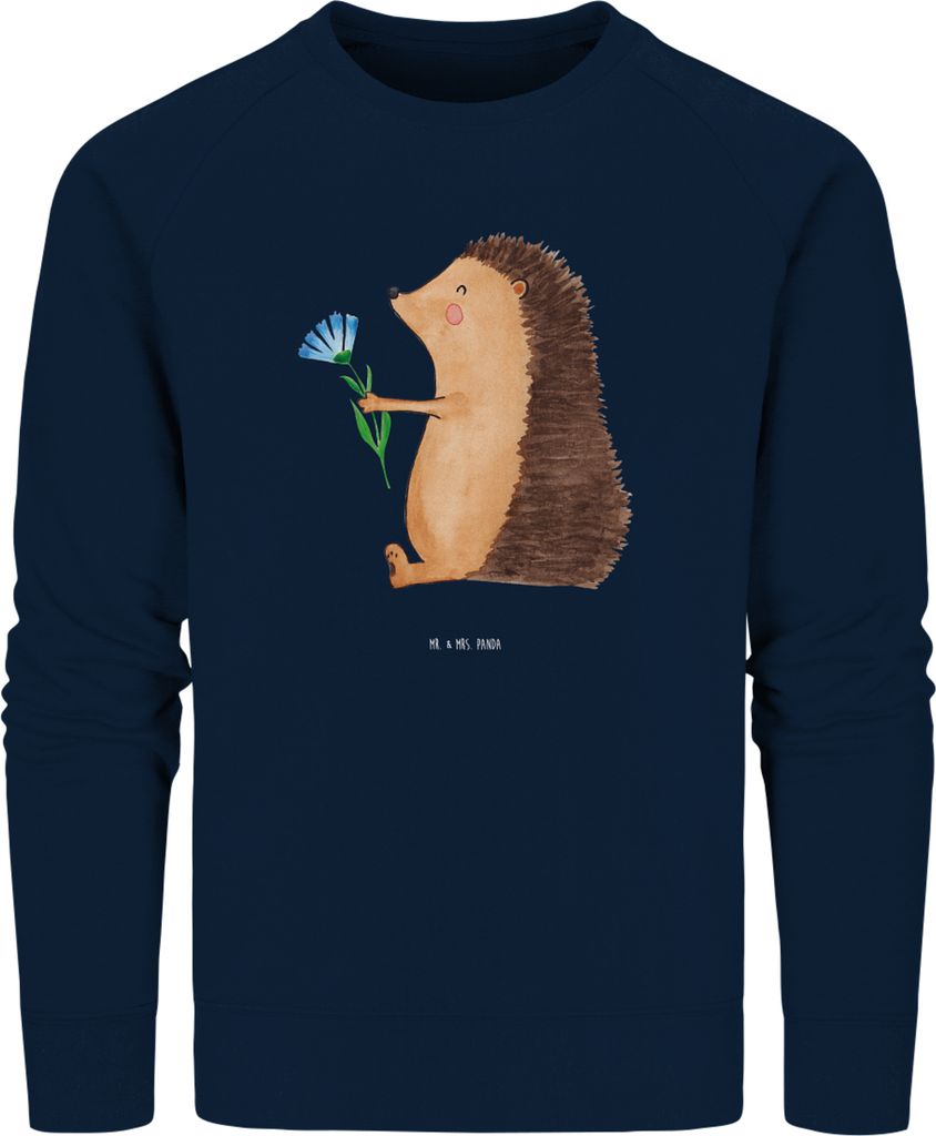 Mr. & Mrs. Panda Bio Baumwoll Pullover Igel Blumen Größe XS - French Navy - Geschenk, Sweater, Lustige Sprüche, Besuch, Gute Besserung, Ökologi...