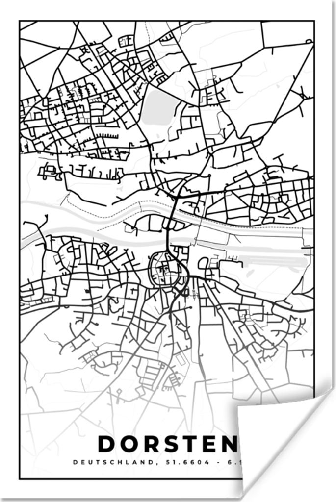 MuchoWow Poster Stadtplan - Dorsten - Karte 60x90 cm - Wanddekoration