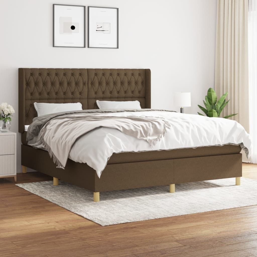 Robuste Einzelbett - Dezentem Design Boxspringbett mit Matratze Dunkelbraun 180x200 cm Stoff - Lattenrost Inklusive - 85538