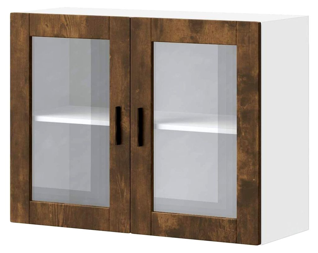 Tomostar Küchenoberschrank, Hängeschrank, Küche, Wandschrank mit Glastür, Portweiche, Raucheiche, 80 x 31 x 60 cm