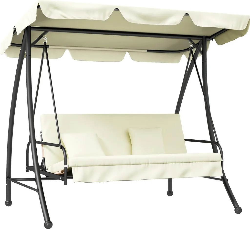 Banc balançoire de jardin 3 places convertible en lit blanc crème 200cm