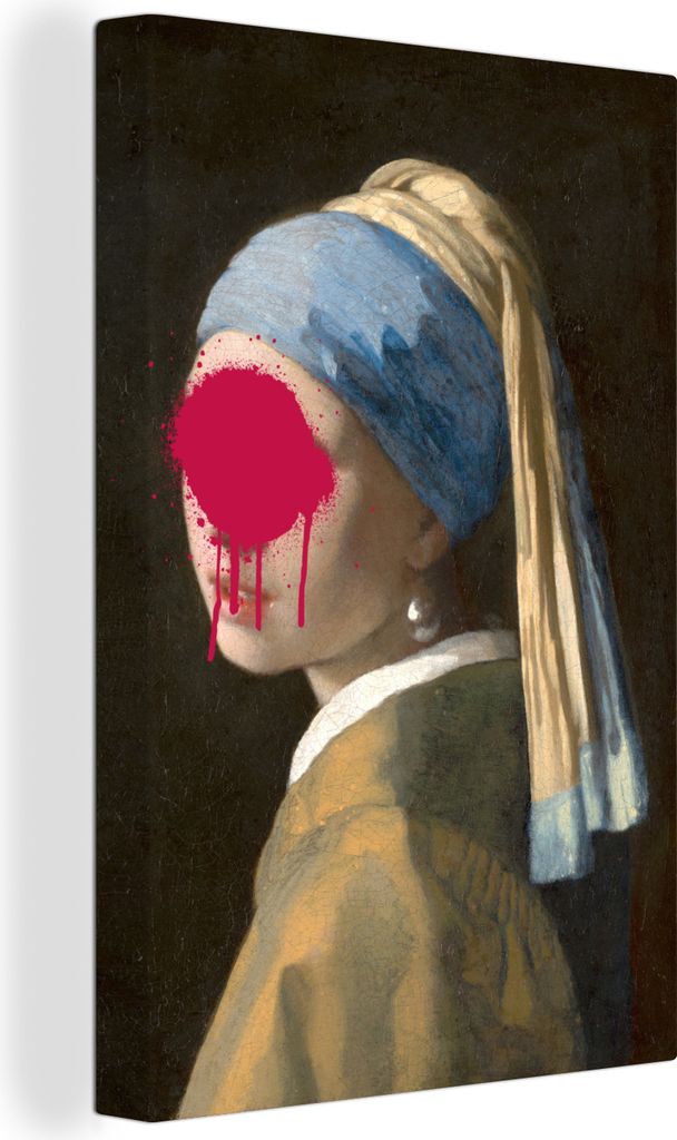 OneMillionCanvasses - Leinwandbilder - 90x140 cm, Das Mädchen mit dem Perlenohrring - Johannes Vermeer - Rosa, Wandbilder Kunstdruck Wanddekorat...
