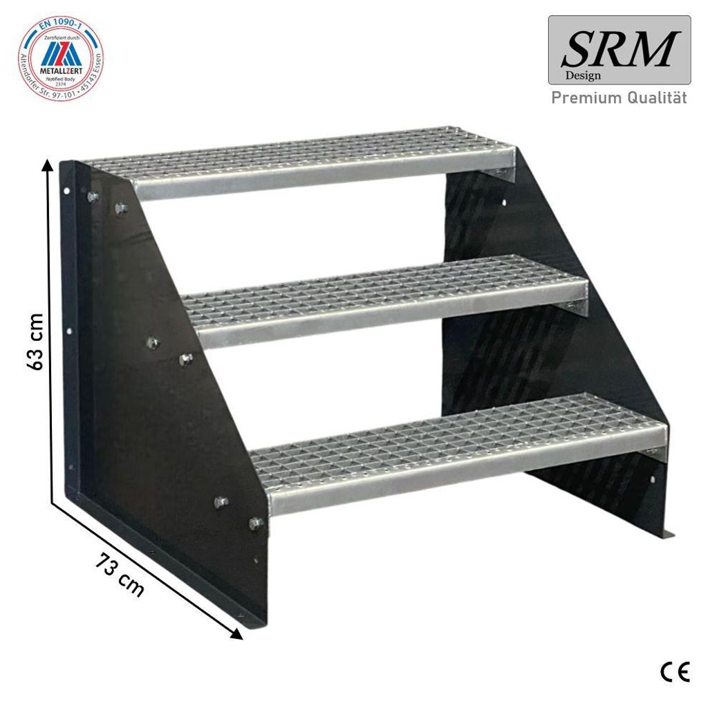 3 Stufen Standtreppe Modell 1 freistehend Anthrazit Treppe Stahltreppe Breite 80 cm Höhe 63 cm ohne Geländer
