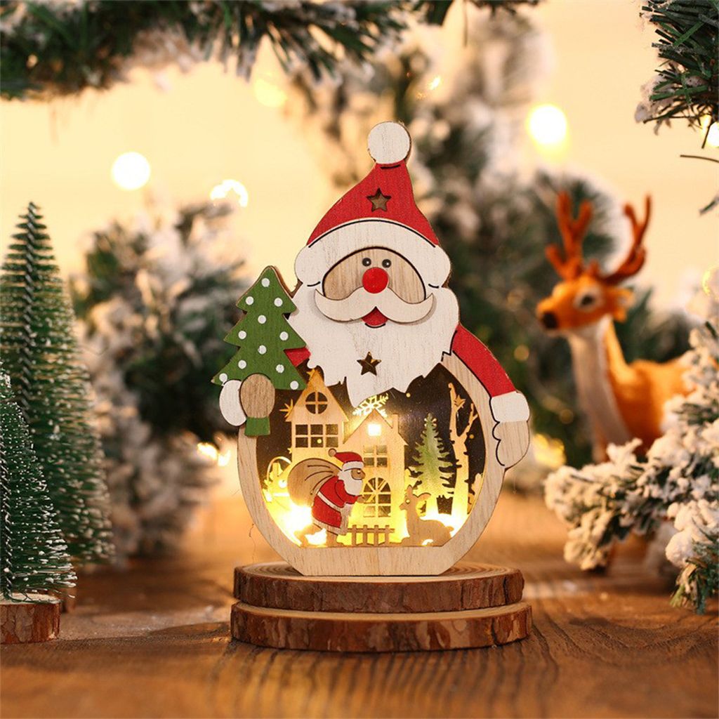 Holz Weihnachtsdekorationen LED Deko Holz Weihnachts Weihnachten LED Holz Ornamente Geschenke für Innendekoration Der Weihnachtsmann