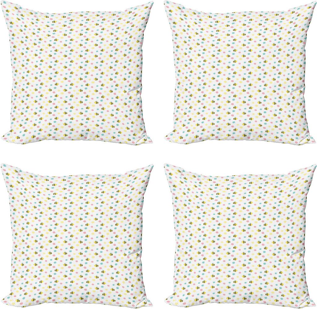 ABAKUHAUS honey Bee Kissenbezug Set (4 Stück), Frühlings-Zeit-Blumen-Szene, Moderner Doppelseitiger Digitaldruck, 50 cm x 50 cm, Mehrfarbig