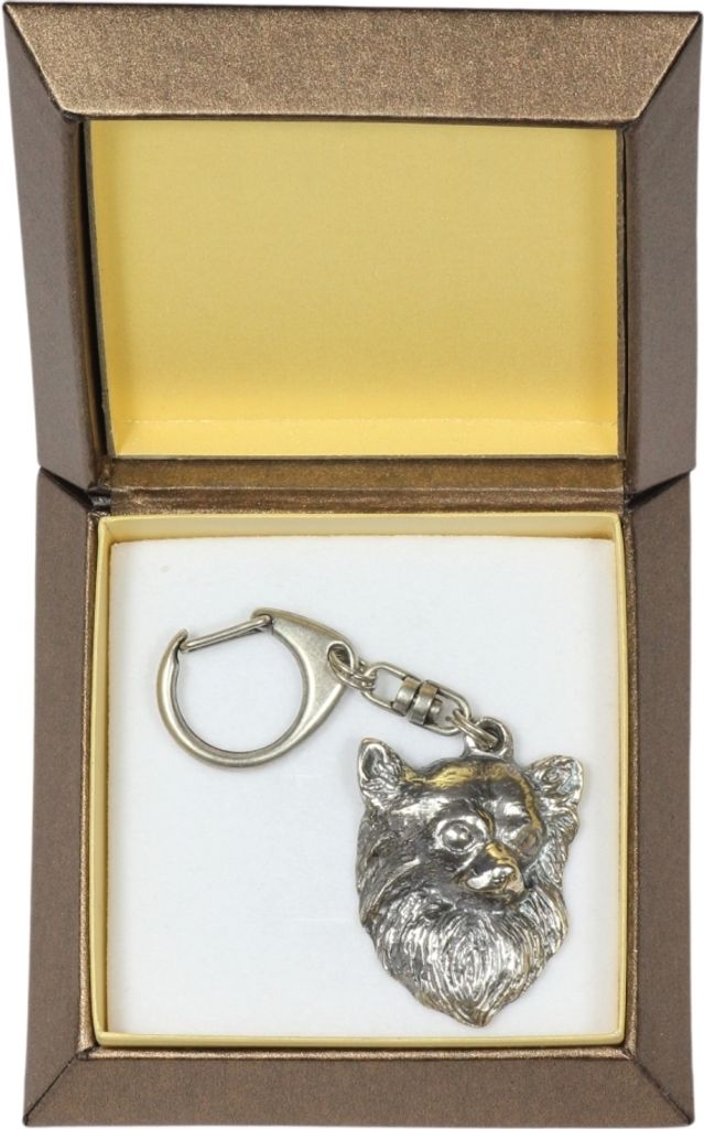 Chihuahua Langhaar - Versilberter Schlüsselanhänger mit Hund in einer Geschenkbox, Handtaschenschmuck, Rucksackanhänger der Marke Art-Dog