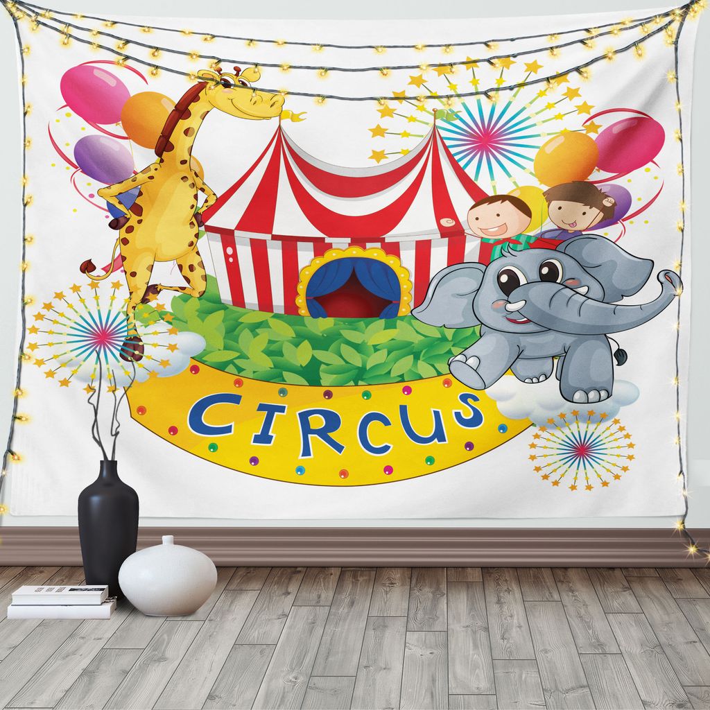 ABAKUHAUS Bunt Wandteppich, Zirkusshow mit Kindern, Wohnzimmer Schlafzimmer Heim Seidiges Satin Wandteppich, 200 x 150 cm, Mehrfarbig