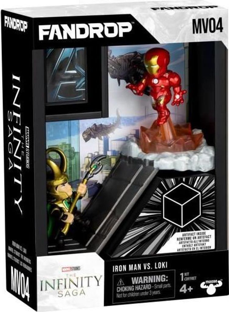 Figur FANDROP Iron Man vs Loki, Vitrine mit Kultszene + Mini Poster, 18 cm