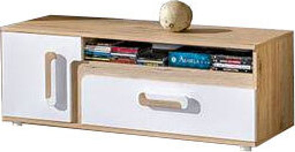 Jugendzimmer - TV-Unterschrank Oskar 17, Farbe: Eiche Hellbraun / Weiß - 42 x 120 x 40 cm (H x B x T)