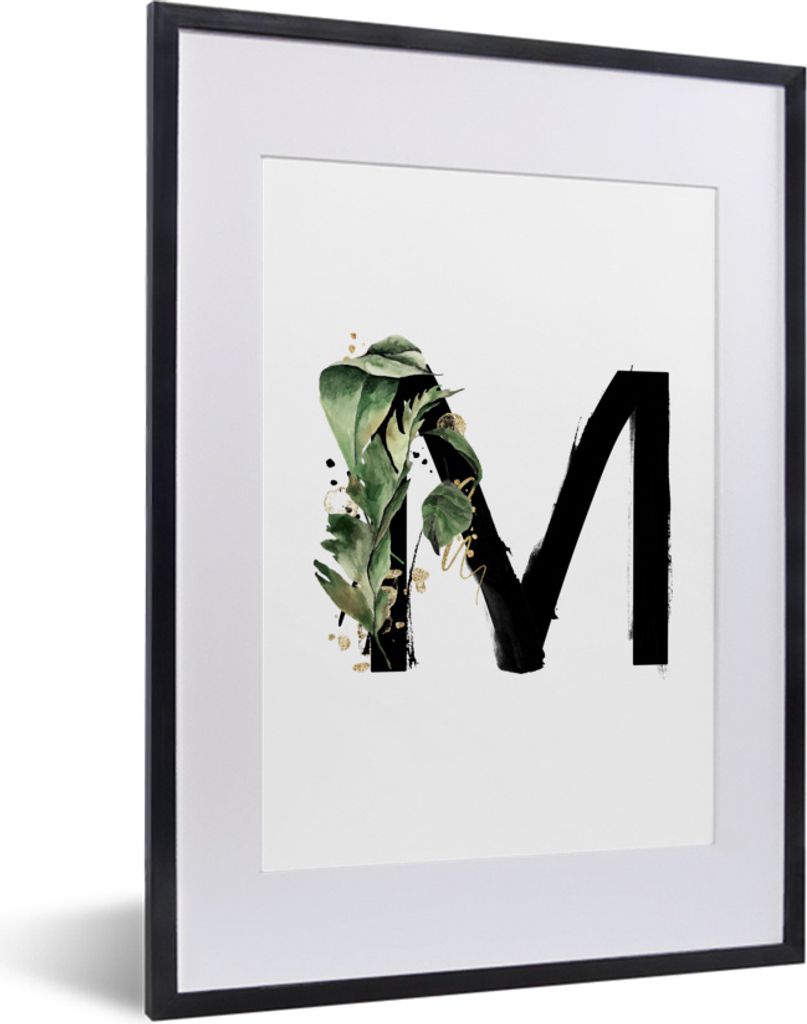 MuchoWow MuchoWow Gerahmtes Poster Blätter - Alphabet - Buchstabe M 30x40 cm - Poster mit zchwarzem Bilderrahmen - Wandposter Schlafzimmer