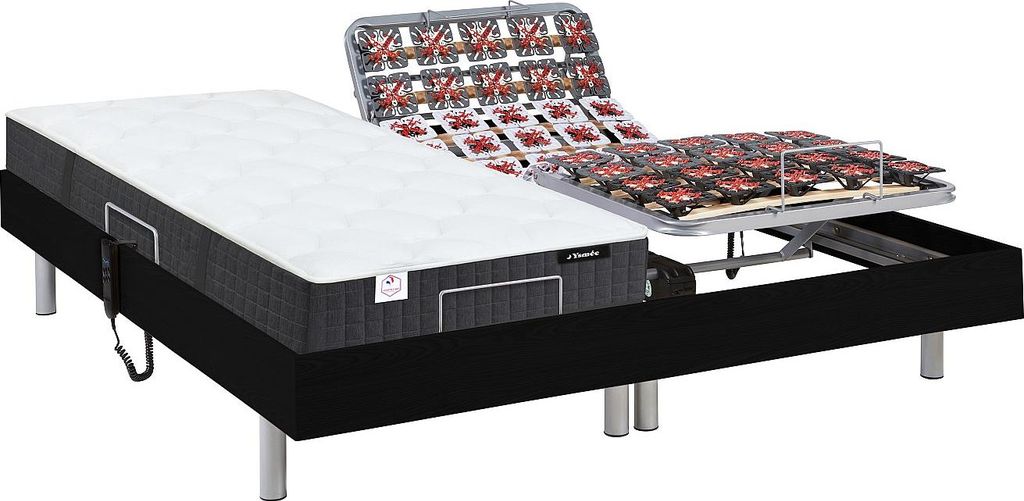 Elektrisches Bett mit Entspannungssystem mit Plattenrahmen, Matratze mit Taschenfedern und Formgedächtnis PHANES Ysmée- OKIN Motoren - Farbe schw...