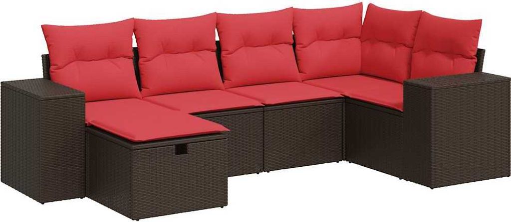 6-tlg. Garten-Sofagarnitur mit Kissen Braun Poly Rattan