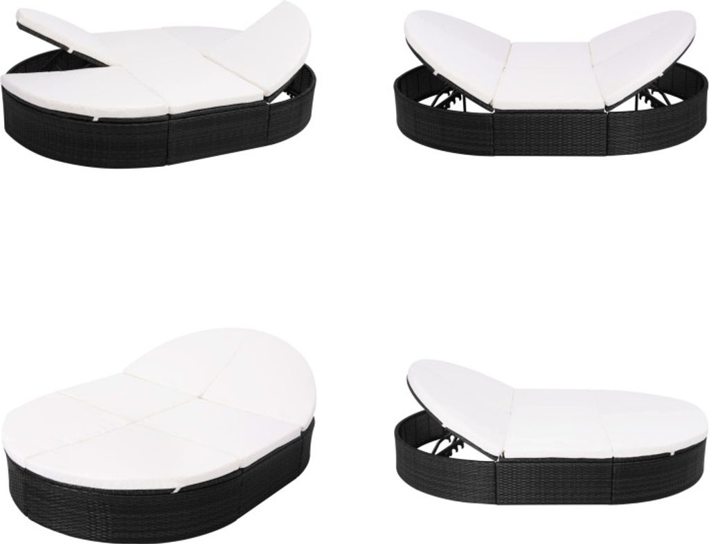 vidaXL Outdoor Loungebett mit Kissen Poly Rattan Schwarz - Sonnenliege - Sonnenliegen - Sonneninsel - Sonneninseln