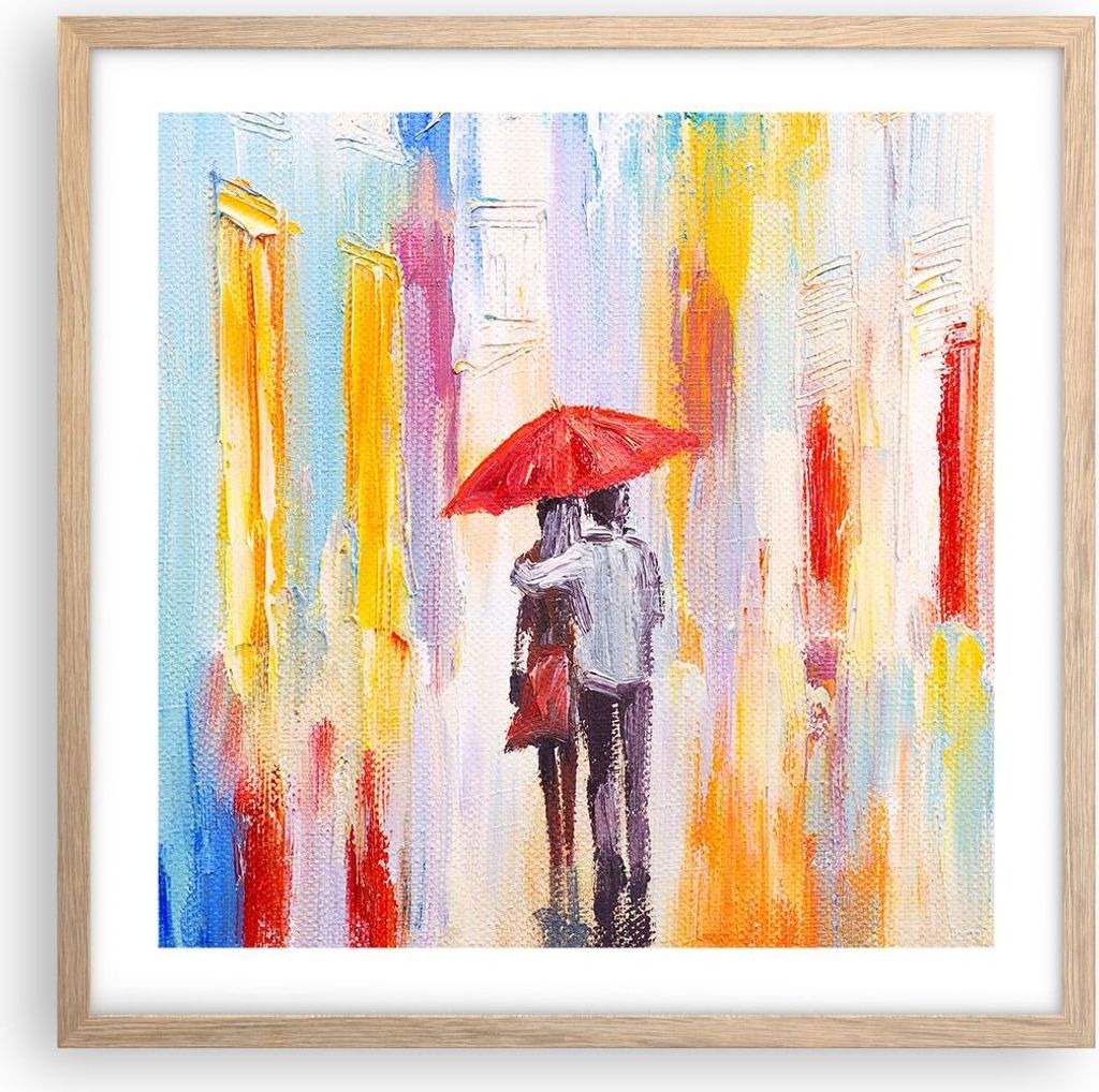 Gerahmtes Poster - Rahmen in heller Eiche - Liebhaber Regenschirm - 50x50 cm - Wand Bild - Wanddeko - Wandbilder - Wandposter - Bilderrahmen - Bild...