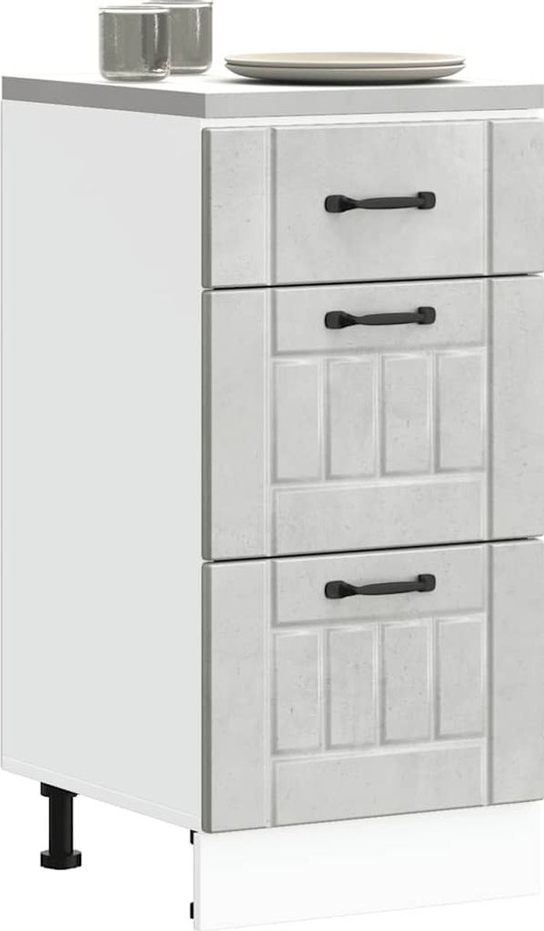 Möbel Küchen-Unterschrank Lucca Betongrau Holzwerkstoff - Küchenschränke 854234