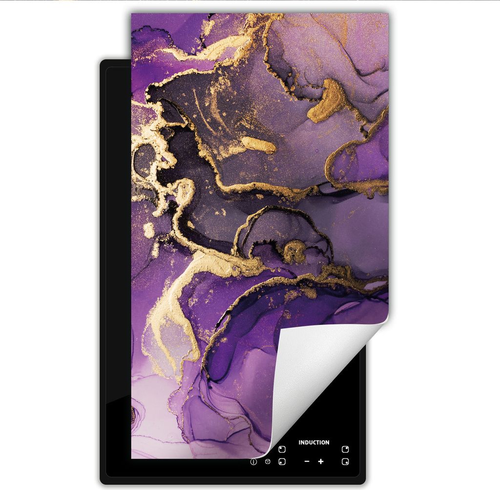 DarHaus Herdabdeckplatte 1 teilig 30x52 cm Anti Rutsch Matte Aufrollbar, violett - Marmor