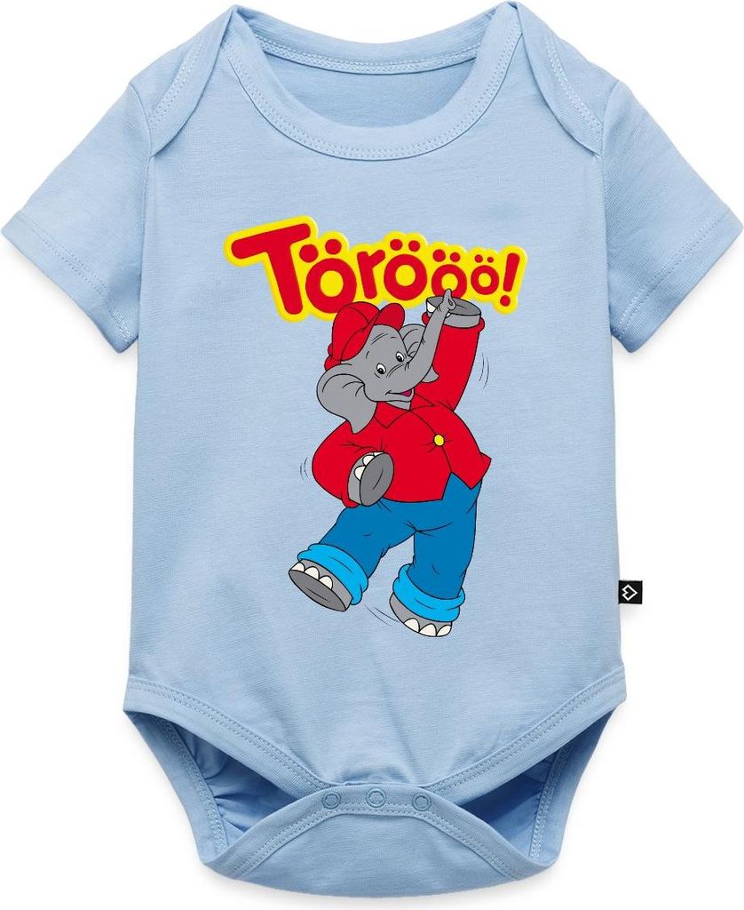 Spreadshirt Benjamin Blümchen Tanzend Törööö Kurzarm Tages Baby Body, 68 (3-6 M.), Hellblau