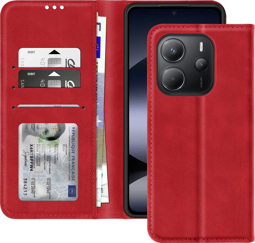 Avizar, Etui für Xiaomi Redmi Note 14 4G Portemonnaie Standfunktion, Rot