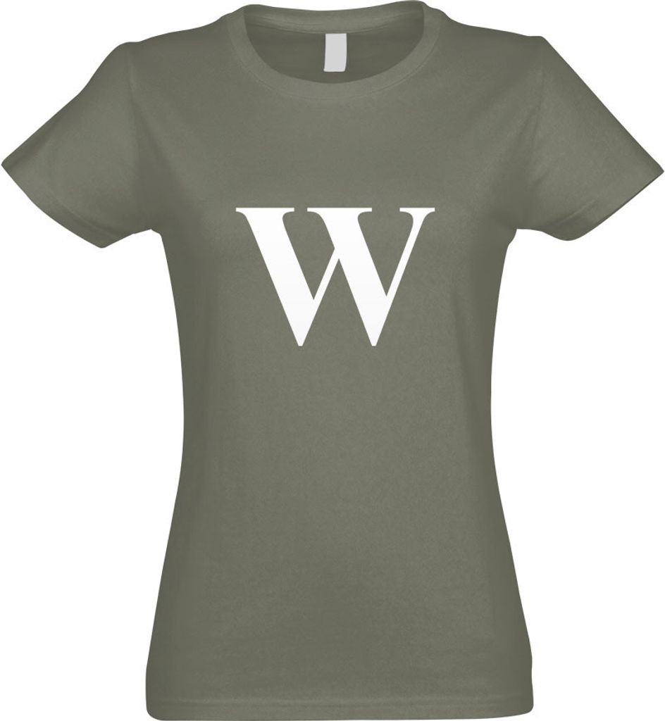 Kiwistar - T-Shirt tailliert - Damen - Olive - Buchstabe W - Alphabet - mit Motiv Bedruckt - Funshirt Design - Sport - Freizeit - Damen - M