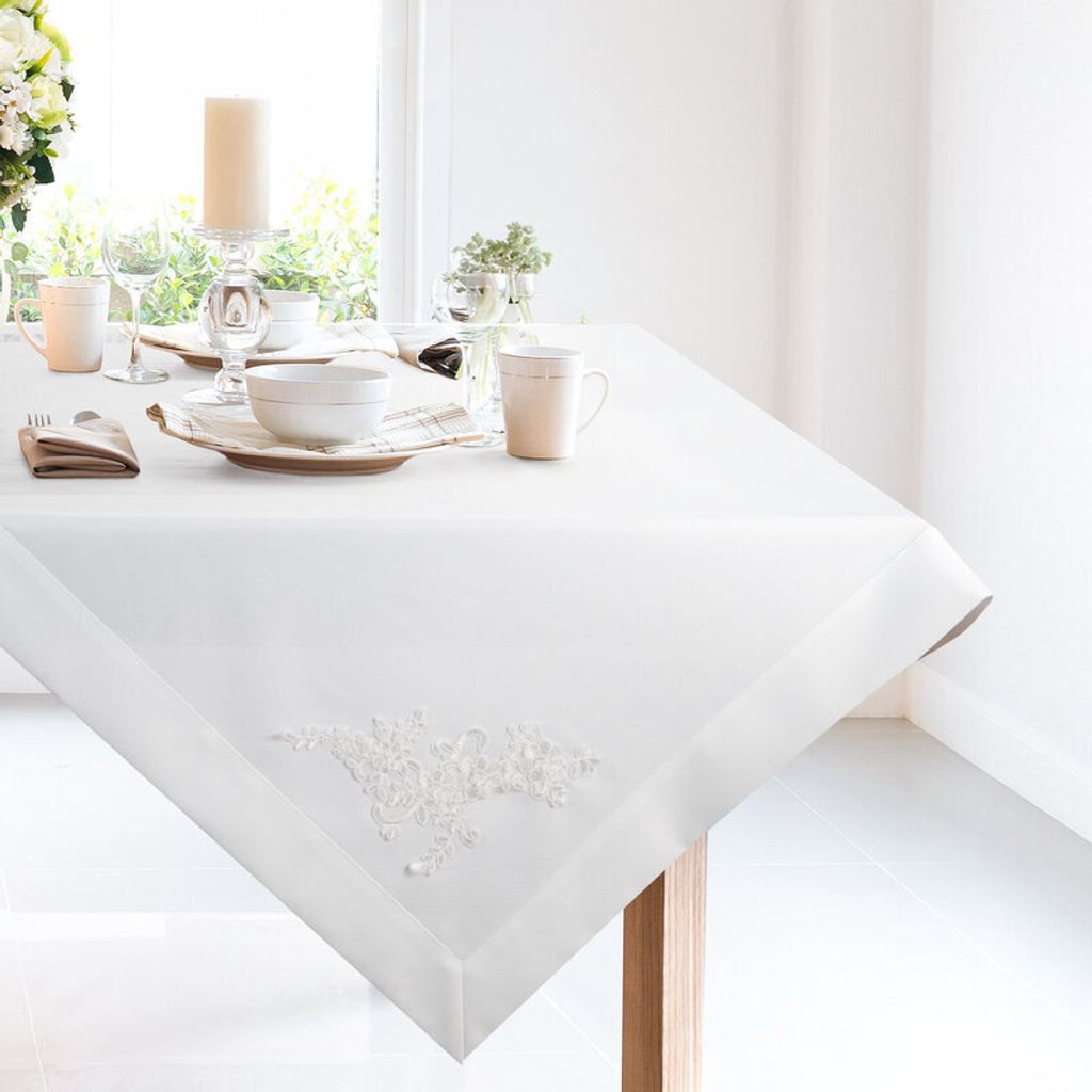 Festliche Tischdecke Tischdekoration TULIA weiß 85x85