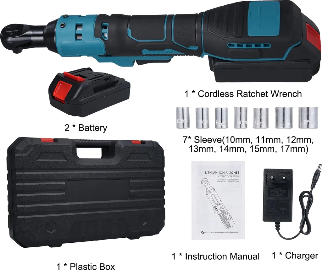 Clé à cliquet sans fil 21V avec 7 douilles et 2 batteries 2000mAh