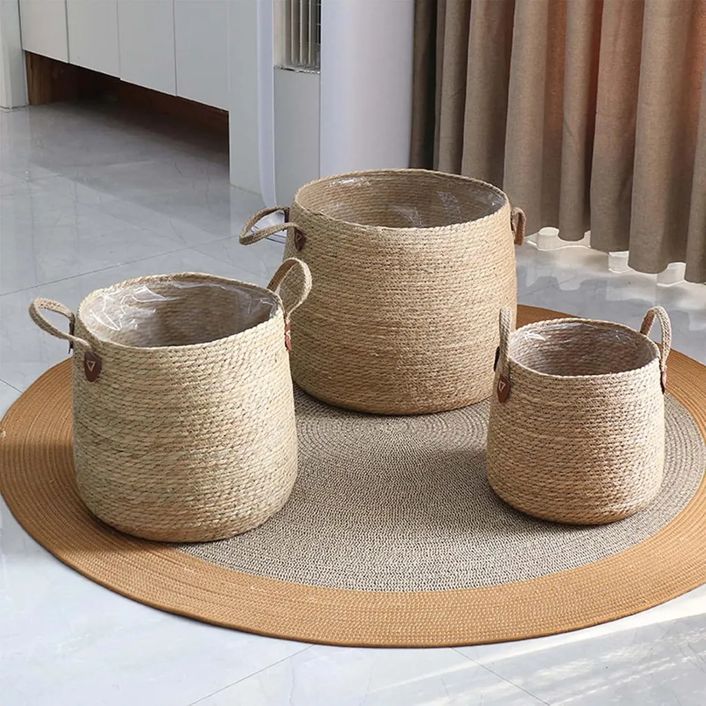 Paniers à Fleurs Tressés à la Main avec Intérieur Imperméable x2