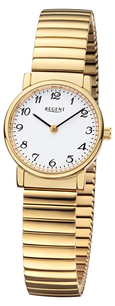 Regent Damen Armbanduhr F-1243 Edelstahl Zugband goldplattiert