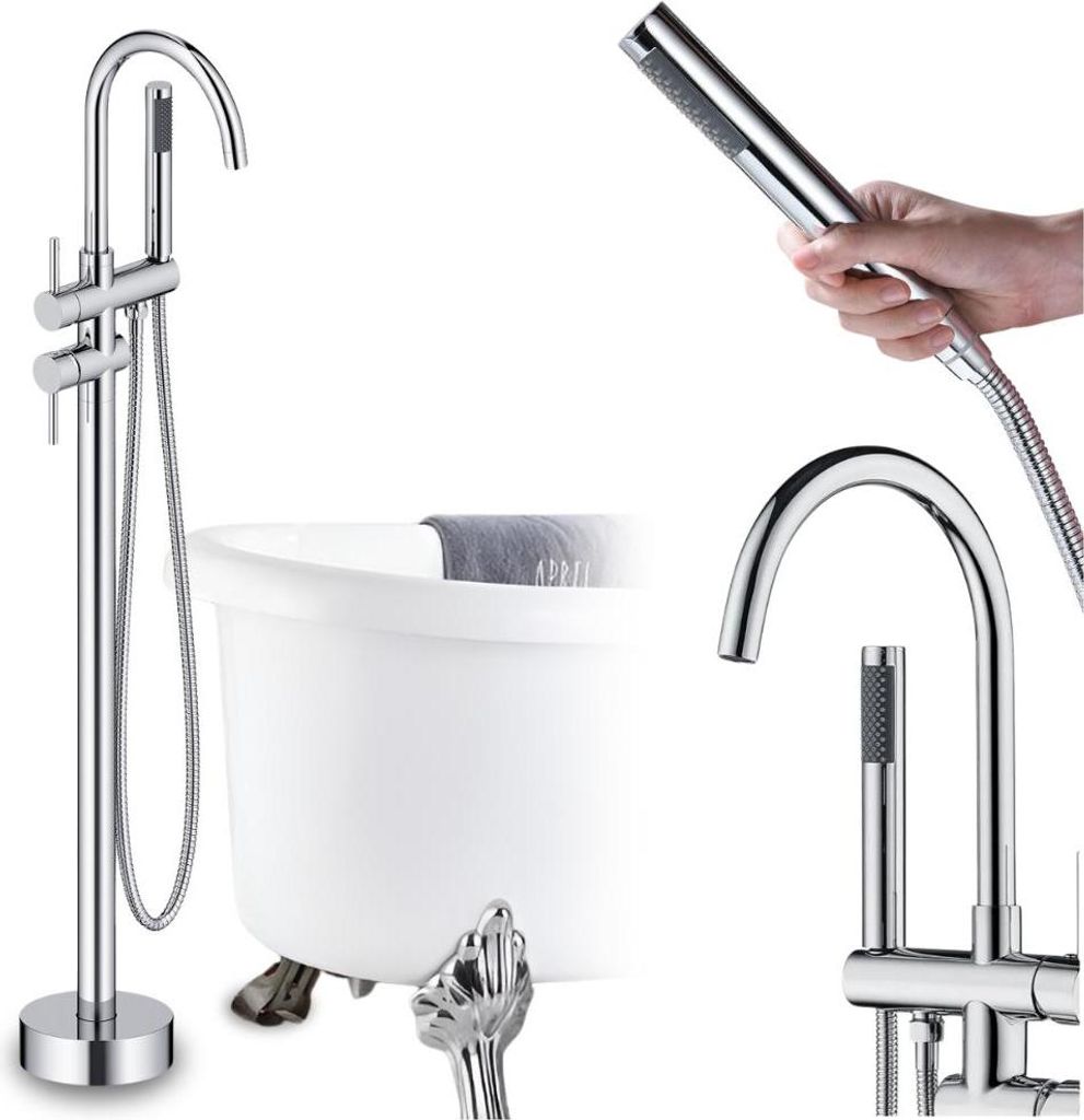 Freistehende Badewannenarmatur aus Messing, exklusives Kupfer, Chromdusche