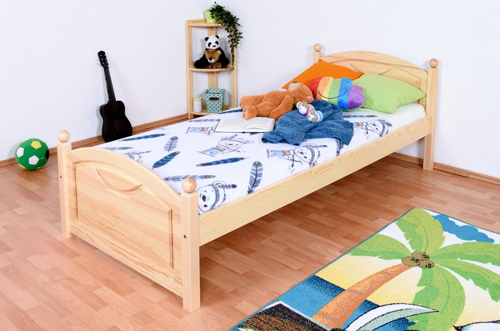 Kinderbett 90 x 200 cm | Massivholz: Kiefer | Natur Lackiert