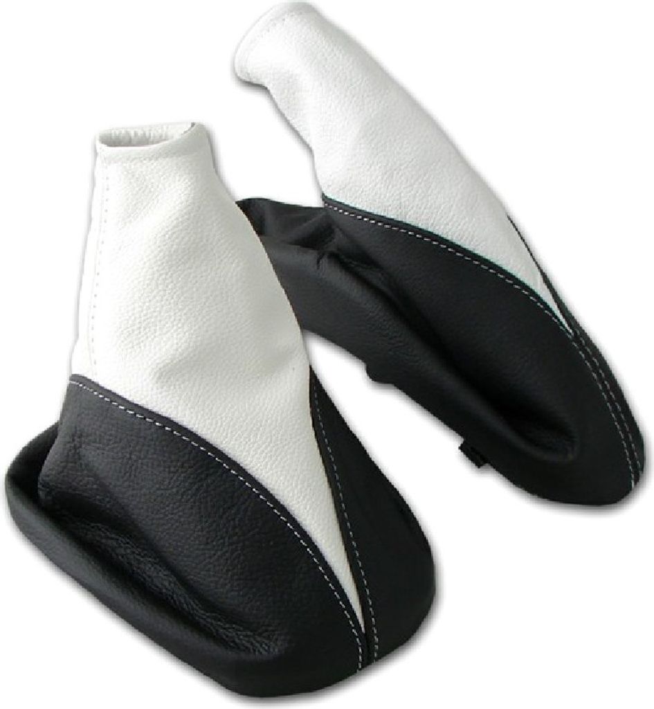 Schaltsack und Handbremsmanschette schwarz weiss passend für OPEL CORSA C 100% ECHT LEDER