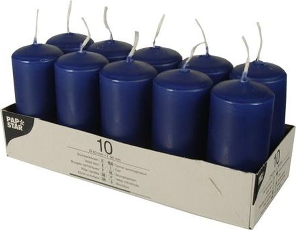 Papstar Stumpenkerzen Ø 40 mm 90 mm dunkelblau, 4 x 10 Stück