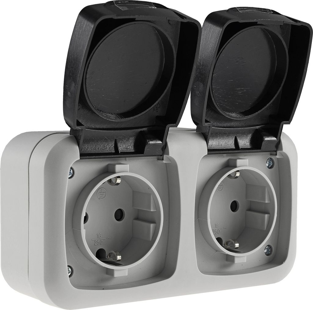 ChiliTec 20469 Feuchtraum Doppel-Steckdose, IP44 250V/ 16A, Produktbild 
