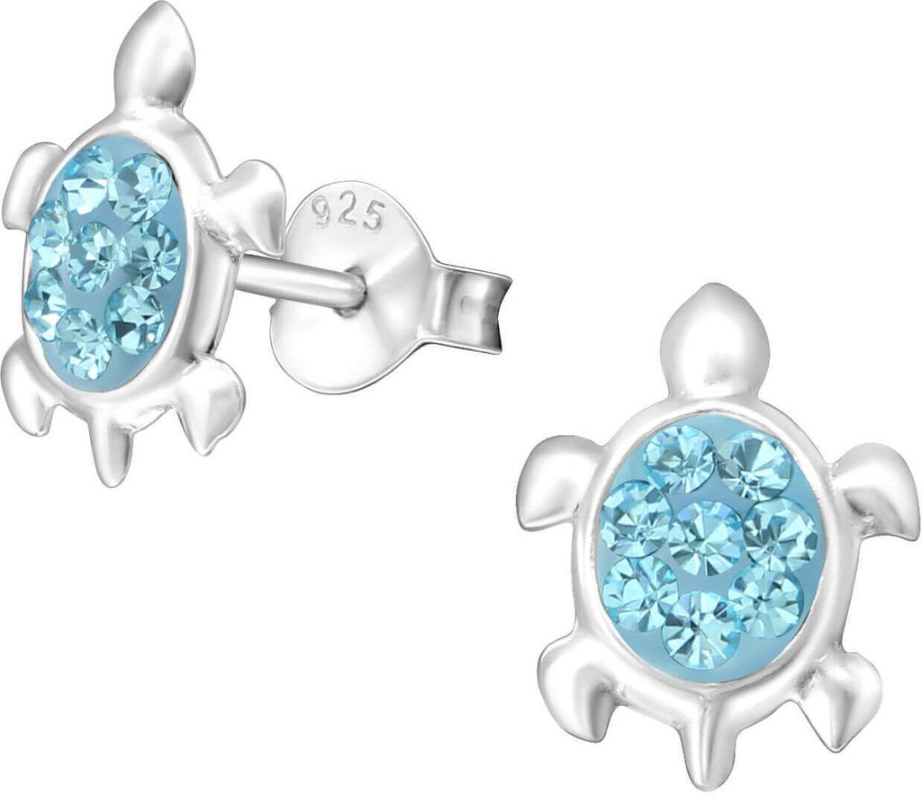 925 Sterling Silber Ohrstecker Schildkröte Farbe - Hellblau Produktbild 