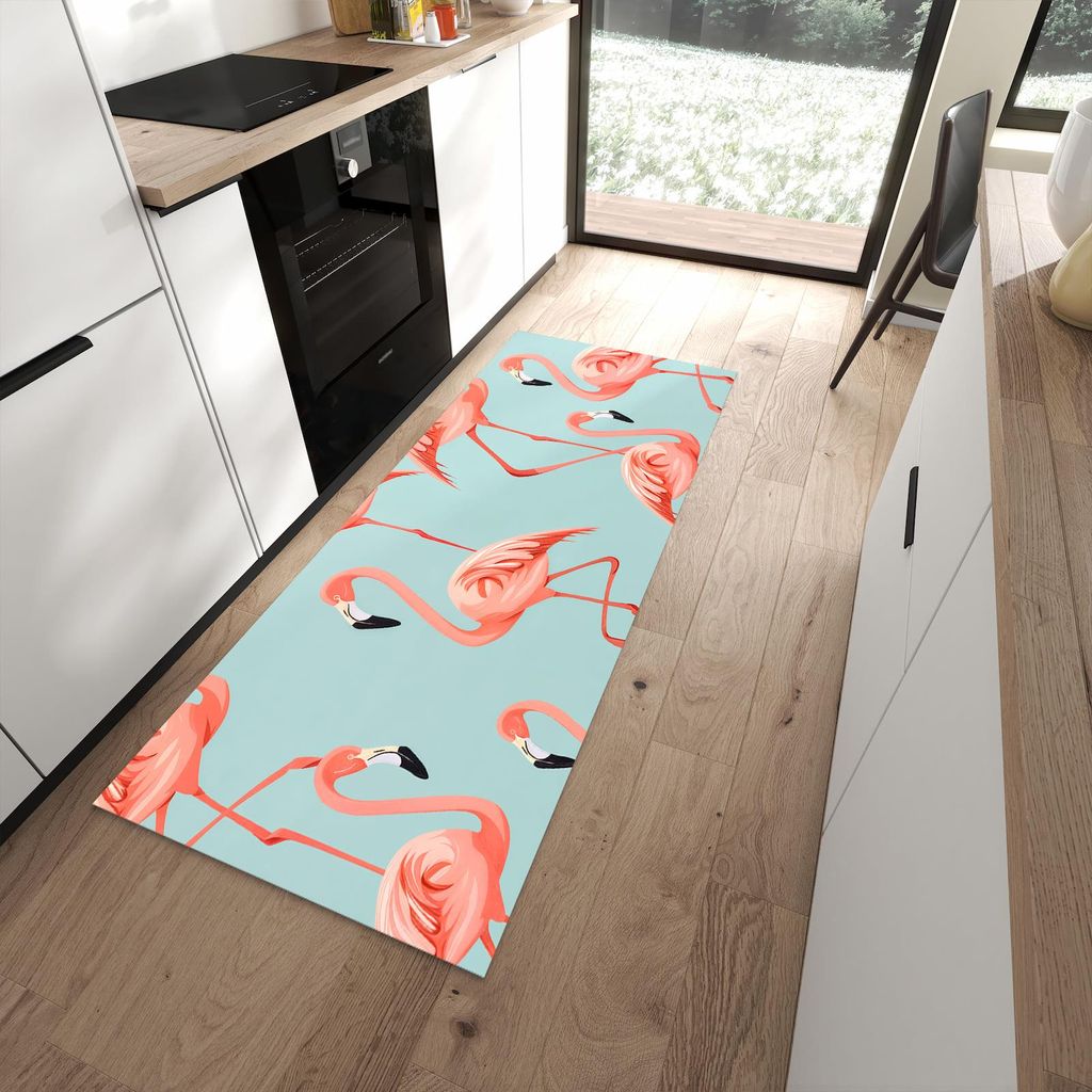 Küchenteppich 80x200cm rutschfest & abwischbar PVC Läufer - Flamingo Design