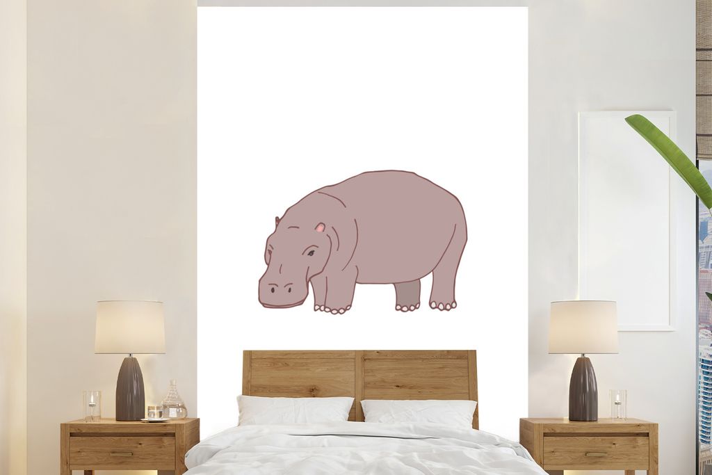 MuchoWow Fototapete für Wohnzimmer oder Schlafzimmer Wandtapete Vinyl Motivtapete Nilpferd - Kinder - Weiß - Jungen - Mädchen - 160x240 cm - V...