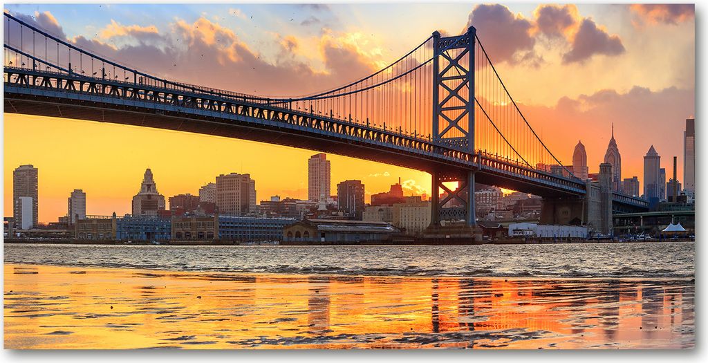 Tulup Leinwandbild - 120x60 cm - Wandkunst - Drucke auf Leinwand - Leinwanddruck - Sehenswürdigkeiten & Architektur - Gelb - Philadelphia Brücke